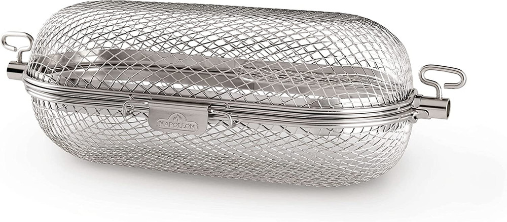 Rotisserie Grill Basket – Stainless Steel, Fits Standard Spit Rods, Best for Win