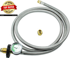 6FT Upgraded Braided Universal POL 1/4 Inch NPT & Inverted Male Flare Propane Ta