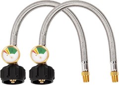 SHINESTAR RV Propane Hose with Gauge, 15 Inch, 1/4″ Male NPT x QCC1, 2 Pack