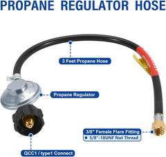 Gassaf 6 Feet Low Pressure Propane Regulator with Hose | LPG Hose Most LP Gas Gr
