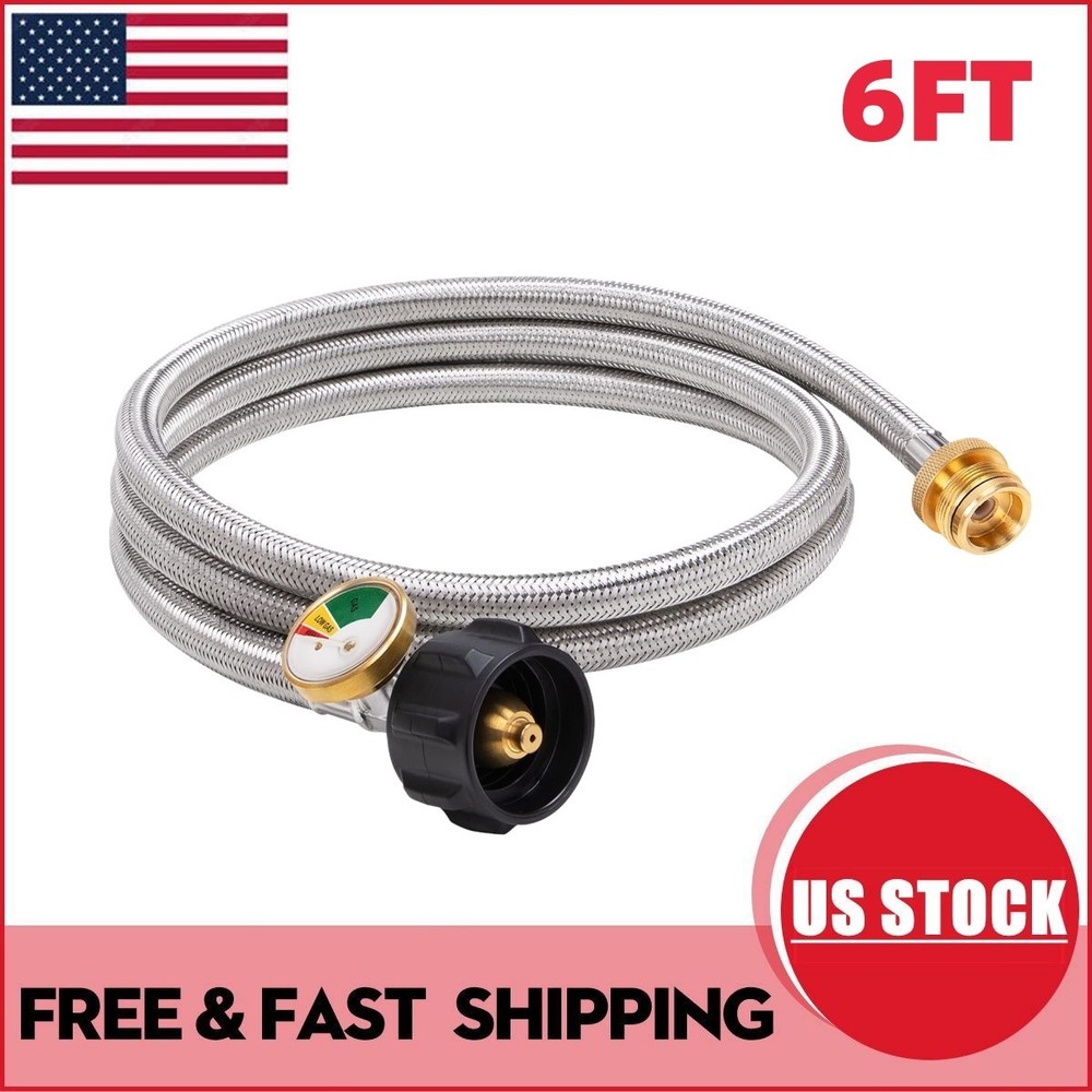 6FT Braided Propane Hose Adapter with Gauge 1lb to 5-20lb Tank US