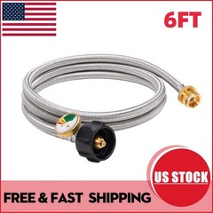 6FT Braided Propane Hose Adapter with Gauge 1lb to 5-20lb Tank US