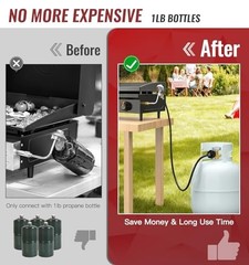 6ft Propane Adapter Hose, 1lb to 20lb Converter for Grills, Heaters & Tanks