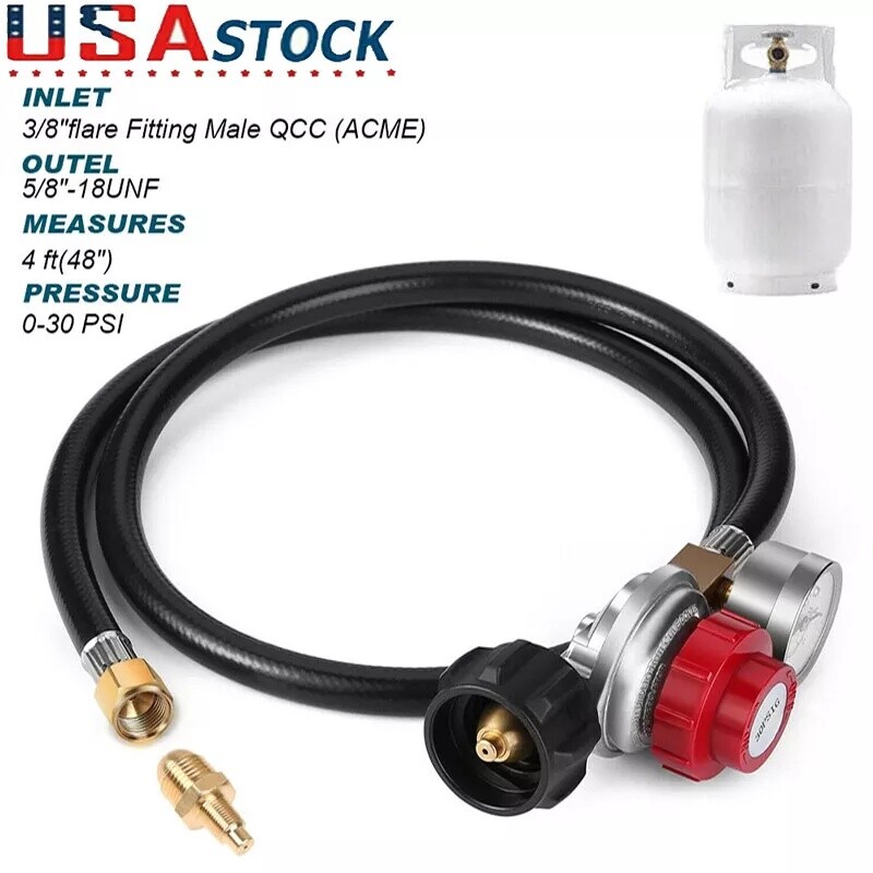 4FT 0-30PSI High Pressure Propane Regulator with Hose & Gauge, 1/8 MNPT Pipe Fit