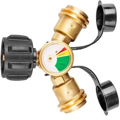 Propane Tank Splitter with Gauge, 2 Way, Y Yellow