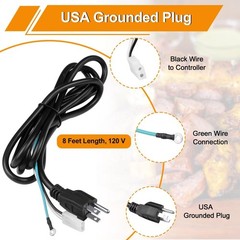 8ft Power Cord Replacement for Wood Pellet Smokers, Compatible with Traeger & Pi