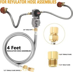 Dual RV Propane Regulator 2-Stage Auto Switch w/ Gauge Hoses & Brass Fittings