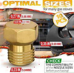 10Pcs Propane Orifice Kit – M6x0.75mm, 0.5mm=0.02″=24AWG Brass Nozzle Tempera…