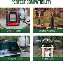 Propane Hose Adapter 8FT Rubber 1lb to 20lb for Grills Heaters Campsites
