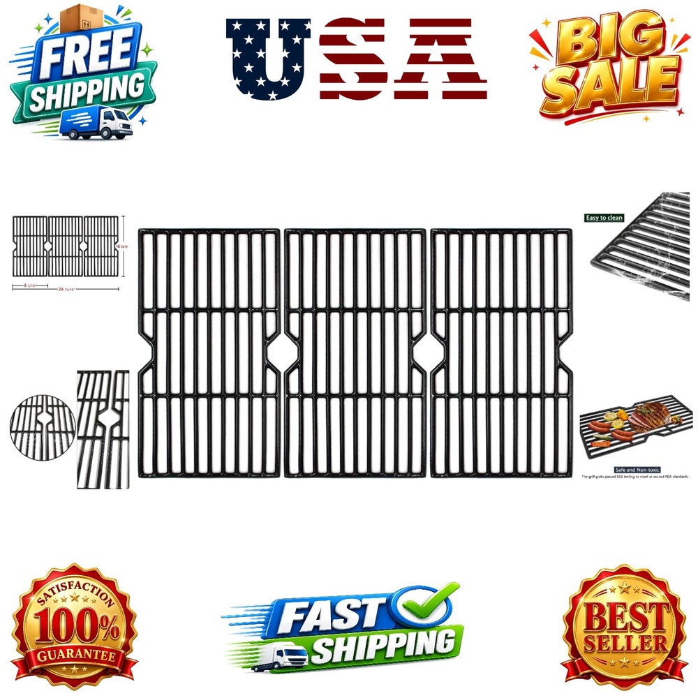 16 15/16″ Porcelain Coated Cast Iron Grill Grates Replacement for Charbroil a…