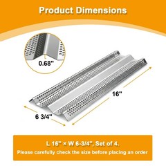 16″ Stainless Steel Flame Tamer Heat Plates for 3/4/5 Burner Gas Grills – 4 Pack