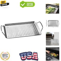 76631 Stainless Steel Grill Topper Grid, 11″x7″ BBQ Pan With Handles