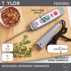 Taylor 9847 Waterproof Digital Instant Read Meat Food Grill Standard, Gray