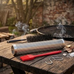 BBQ Pellet Tube 12 Inch Stainless Steel for Smoke Flavor with Brush and S Hook