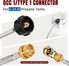 NEW 12ft Propane Hose Adapter 1lb to 20lb Stainless Steel Braided for Budd