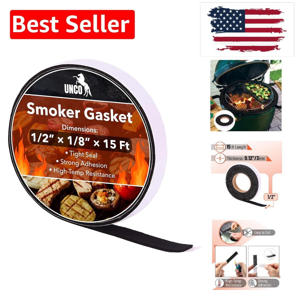 Smoker Gasket – 15 Ft, 1/2″X1/8″, High Temp Grill & BBQ Gasket