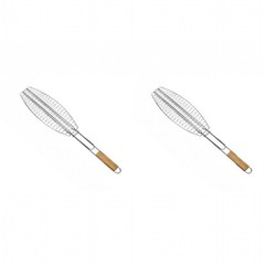 Fish Grill Holder Stainless Steel Large with Wooden Handle for Barbecue Tools