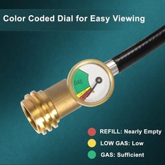 12FT Propane Hose with Gauge QCC1 to POL RV BBQ Fire Pit Gas Line