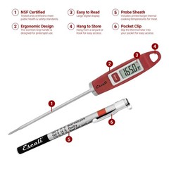 Escali DH1 Gourmet Digital Meat Thermometer with Extra Long Standard, Red