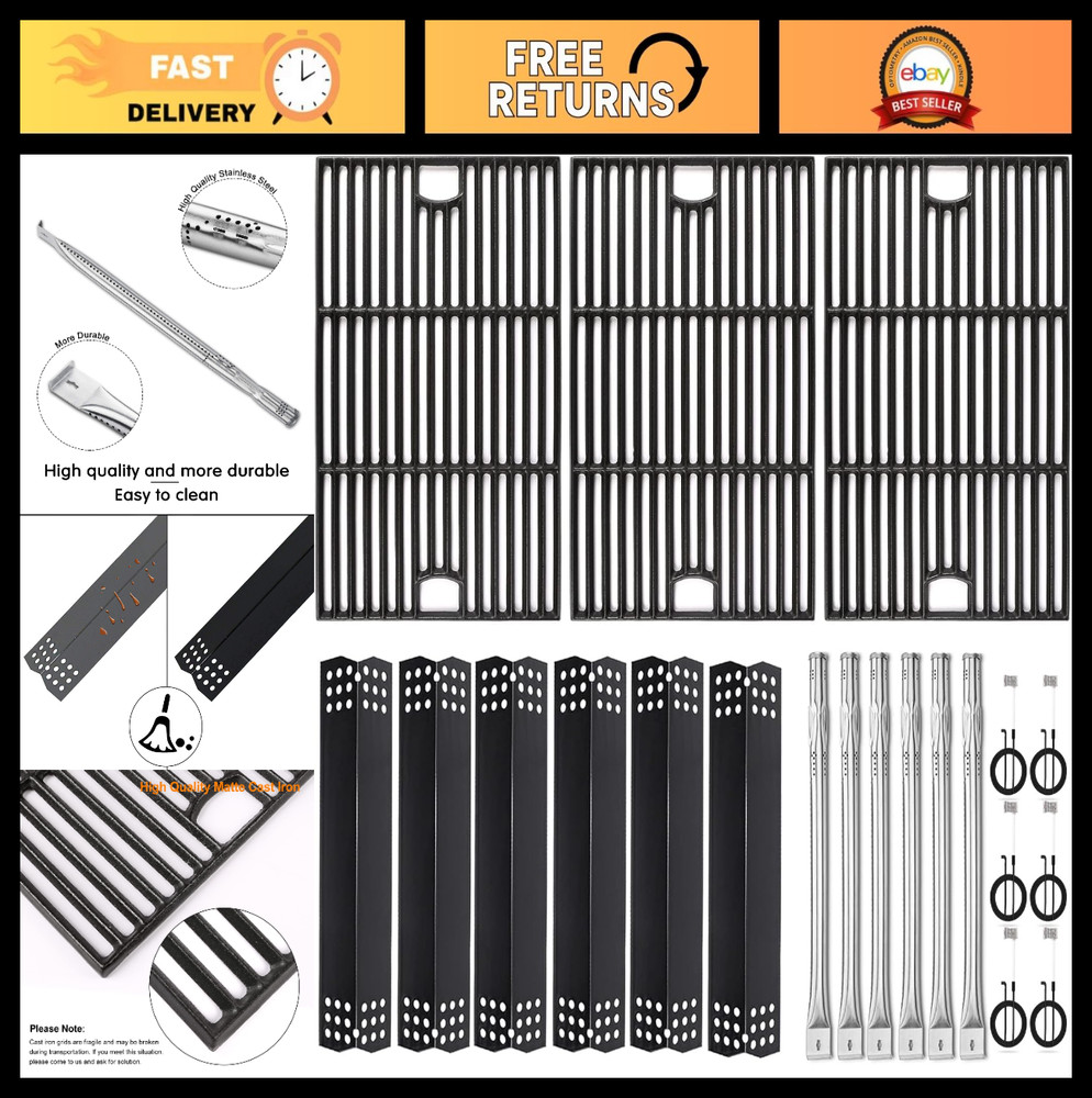 Stainless Steel Grill Parts Kit for 6 Burner Gas Grill – Burners, Heat Plates &