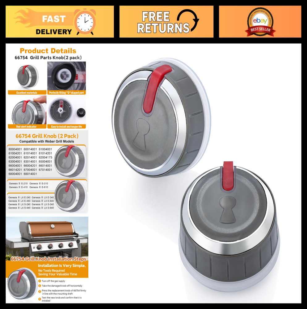 Grill Main Burner Control Knobs (2 Pack) – Replacement Knob Kit for Genesis II L
