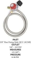 Gasone 4ft Propane Regulator & Brass Orifice Steel Braided Hose 20 Psi