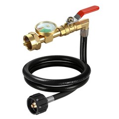 3 Foot Propane Refill Hose with Pressure Gauge and On Off Control Valve