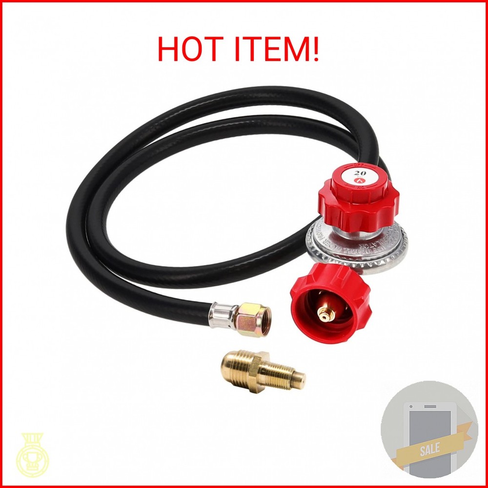 GASONE Propane Regulator – Brass Orifice 4 ft High Pressure 0-20 PSI Adjustable