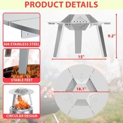Heat Deflector for Solo Stove Ranger 15″ – Carry Handle, 3 Legs, Pellet Adapter,