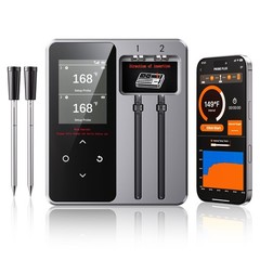 Newise Wireless Bluetooth Meat Thermometer – 2 Probes & 2 Probes, Black/Gray